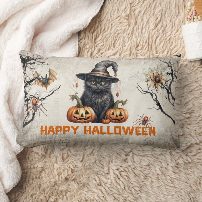 Moderne klassische Halloween-Schwarzkatze Lendenkissen (Decke)