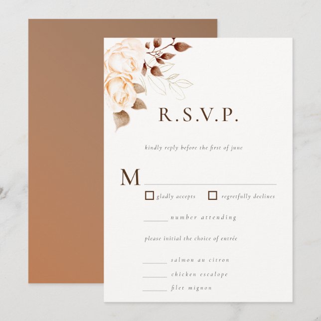 Moderne klassische Herbstblush-Blues-Hochzeit RSVP Einladung (Vorne/Hinten)