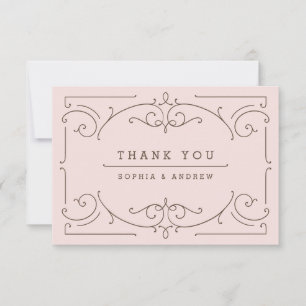 Moderne klassische Hochzeit in rosa Dankeskarte