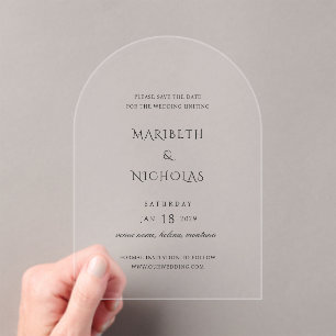 Moderne klassische Hochzeit rettet das Datum Acryleinladungen