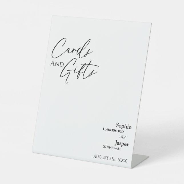 Moderne klassische Hochzeitkarten und Geschenkzeic Sockelschild (Vorderseite)