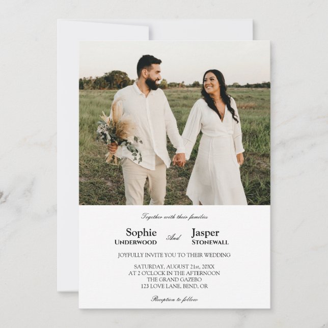 Moderne klassische Minimalistische Foto Hochzeitse Einladung (Vorderseite)