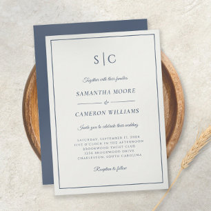 Moderne, klassische Monogramm-Creme & Navy Blue Einladung