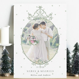 Moderne klassische Rahmen Merry & Verheiratetes Fo Feiertagskarte