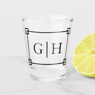 Moderne klassische Rahmen-u. Monogramm-Buchstaben Schnapsglas