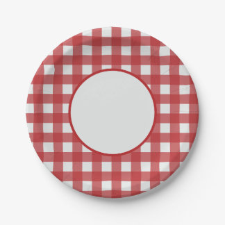 Moderne klassische rote und hellgraue Gingham-Must Pappteller