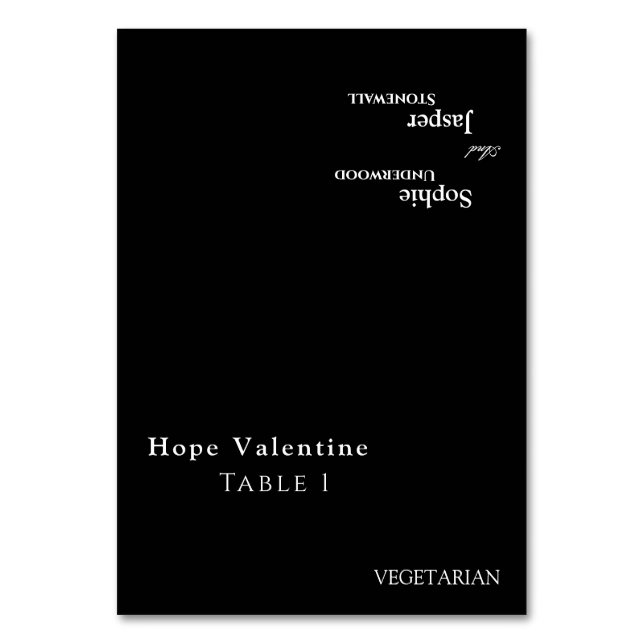 Moderne klassische Schwarz-Hochzeitsfaltbare Platz Tischnummer (Vorderseite)