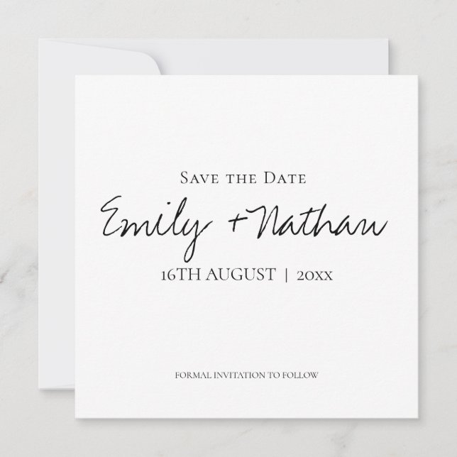 Moderne klassische Schwarz-weiße Hochzeit Save The Date (Vorderseite)