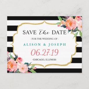Moderne klassische schwarze Streifen Save the Date Ankündigungspostkarte
