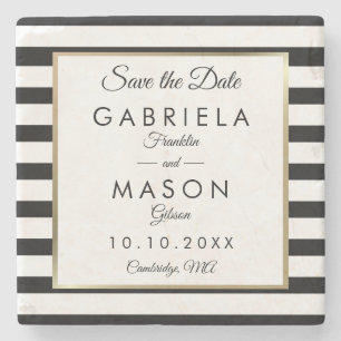 Moderne klassische Streifen-Save-the-Date-Postkart Steinuntersetzer