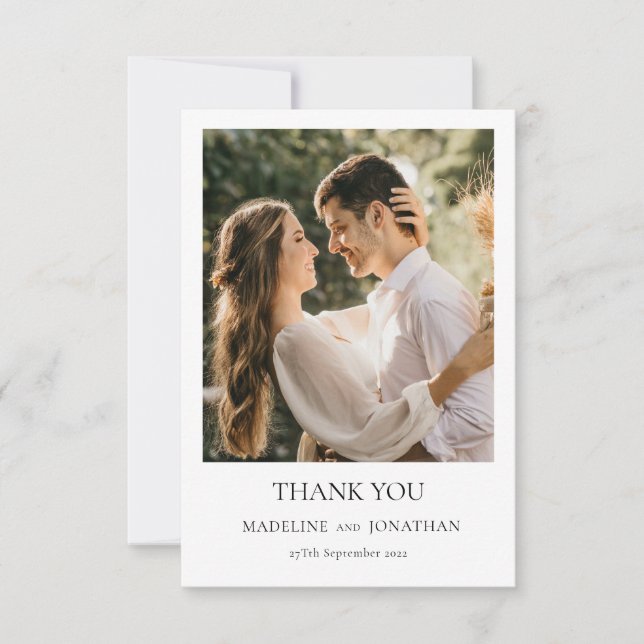 Moderne klassische Typografie-Foto Hochzeit Dankeskarte (Vorderseite)