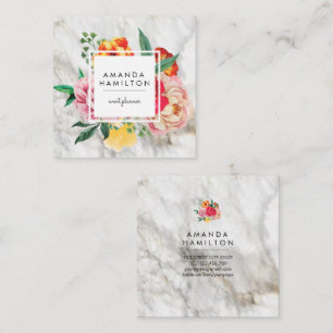 Moderne, klassische Wasserfarbe Peony Floral MARBL Quadratische Visitenkarte