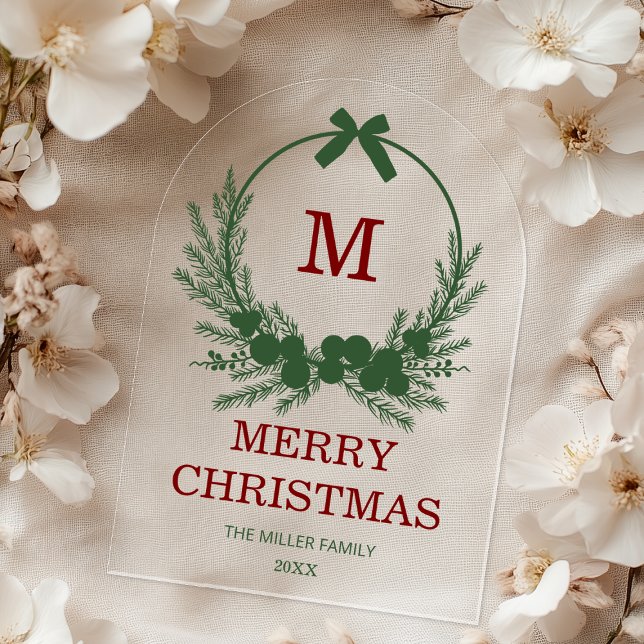 Moderne Kleider frohe Weihnachtsakrylkarte Acryleinladungen (Clear Acrylic Monogram Merry Christmas Card)