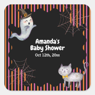 Moderne kleine Boo Ghost Cat Kinderdusche Quadratischer Aufkleber