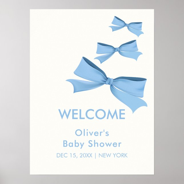 Moderne kleine Bow Frame Boy Baby Dusche Willkomme Poster (Vorne)