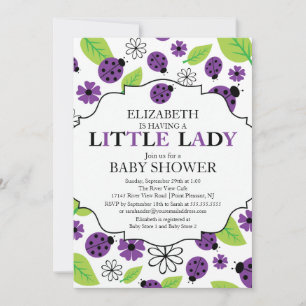 Moderne Kleine Lady Lila Ladybug Babydusche Einladung