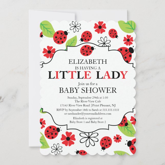Moderne kleine Lady Red Ladybug Babydusche Einladung (Vorderseite)