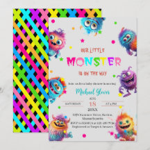Moderne Kleine Monster Wasserfarbene Babydusche In