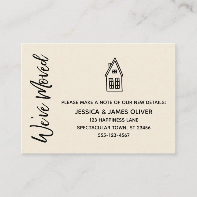 Moderne, kleine Pension "We ve Moved" Cream Card Visitenkarte (Vorderseite)