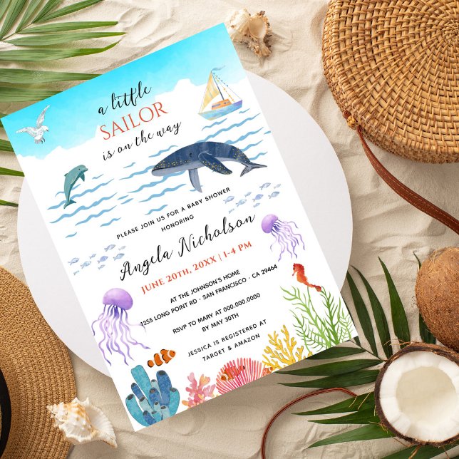 Moderne Kleine Sailor Babydusche unter dem Meer Einladung (Von Creator hochgeladen)