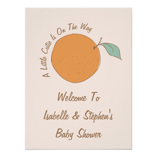 Moderne, kleine Süsse Orangefarbene Babydusche Emp Poster (Vorderseite)