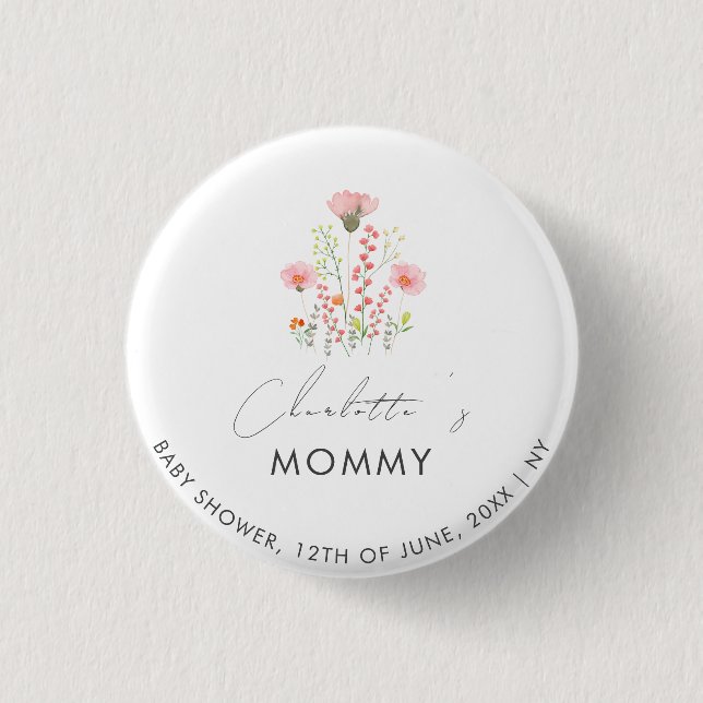 Moderne kleine Wildblumen müssen Babydusche sein Button (Vorderseite)