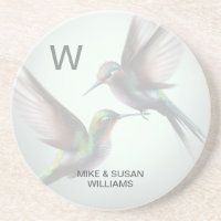 Moderne Kolibri-Monogramm-Namen-Sandstein-Unterset