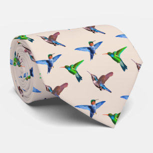 Moderne Kolibris auf hellbeigem Champagner Krawatte
