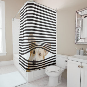 Moderne Kombination lustiger Hund Foto Streifen Duschvorhang