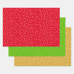 Moderne Konfetti auf Grün, Rot und Gold Geschenkpapier Set