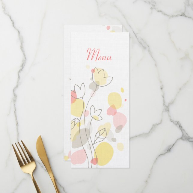 Moderne Konfetti Blume Blätter Hochzeitsmenü Menükarte (Vorderseite/Rückseite Beispiel)