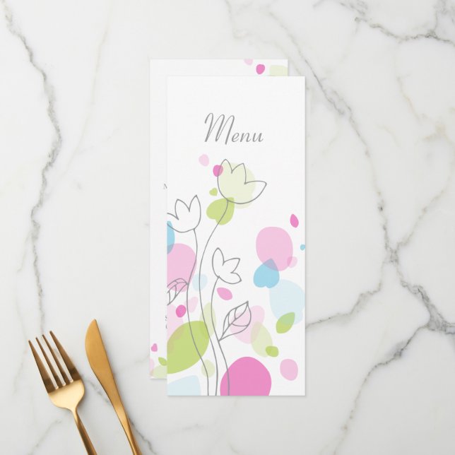 Moderne Konfetti Blume Blätter Hochzeitsmenü Menükarte (Vorderseite/Rückseite Beispiel)