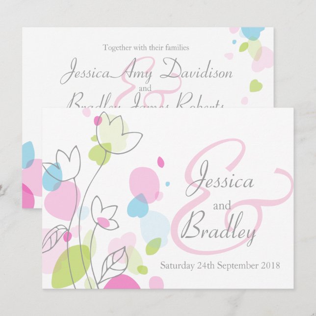 Moderne Konfetti Blume Blütenblätter Hochzeit einl Einladung (Vorne/Hinten)