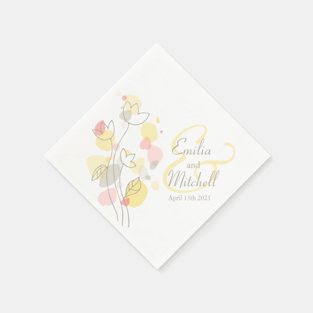 Moderne Konfetti Blume Datum Hochzeit Servietten (Ecke)