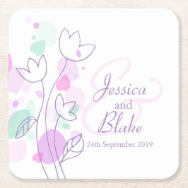 Moderne Konfetti Blume Name Datum Hochzeit Unterse Rechteckiger Pappuntersetzer
