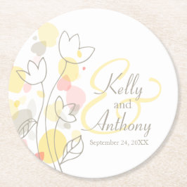 Moderne Konfetti Blume Name Datum Hochzeit Unterse Runder Pappuntersetzer