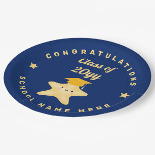 Moderne königsblaue und goldene Abschlussstern Pappteller