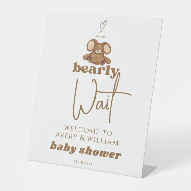 Moderne können wir frühzeitig abwarten Baby Dusche Sockelschild (Vorderseite)
