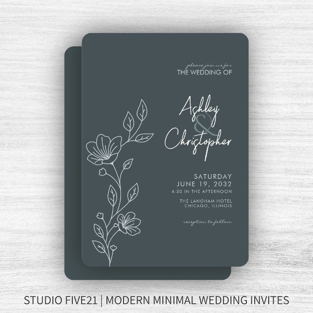 Moderne Kontur Gray Foliage Hochzeit Einladung (Von Creator hochgeladen)