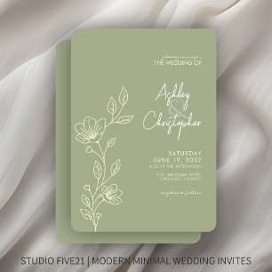 Moderne Kontur-Hochzeit in weichem Porzellan Einladung