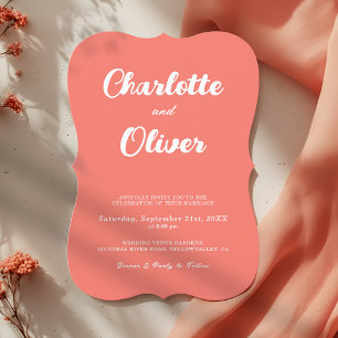 Moderne Korallen-Union-Script-Dekorative-Hochzeit Einladung