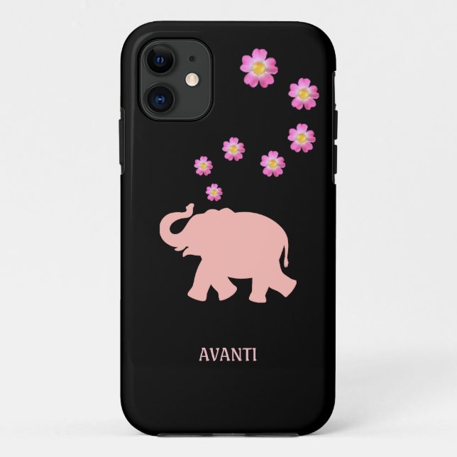 Moderne Korallenelefone und rosa Blume auf schwarz Case-Mate iPhone Hülle (Rückseite)