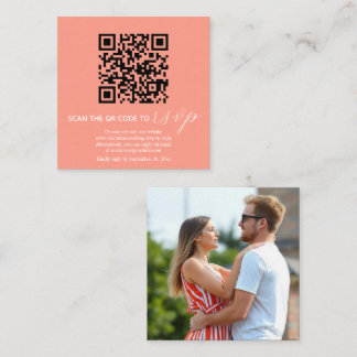 Moderne Korallenhochzeit mit QR-Code Begleitkarte