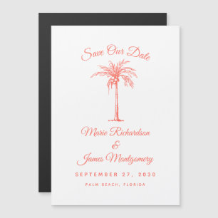 Moderne Korallenpalmen-Strandhochzeit - Heiratsdat Magneteinladung