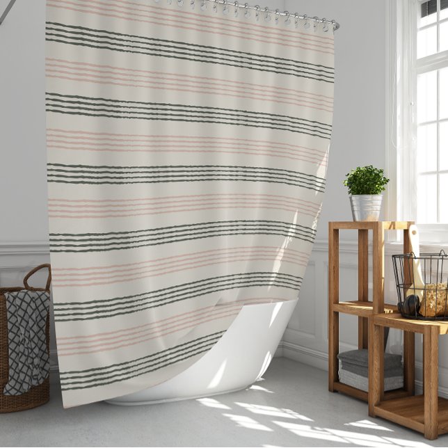 moderne Korallenpräche Sage Green Stripe Boho Duschvorhang (modern Coral Preach Sage Green Stripe Boho Shower Curtain)