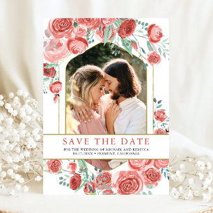 Moderne Korallenrosa Rosen Florale Fotografie Hoch Save The Date