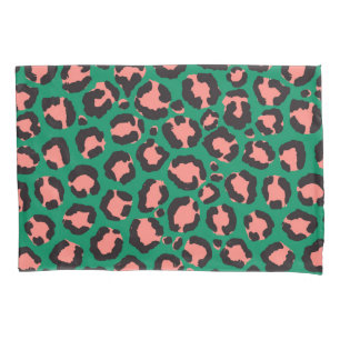 Moderne Korallenrosa Schwarzer Grüner Leopard Tier Kissenbezug