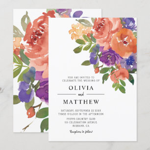 Moderne Korallenrote Wasserfarbe-Floral-Hochzeit Einladung