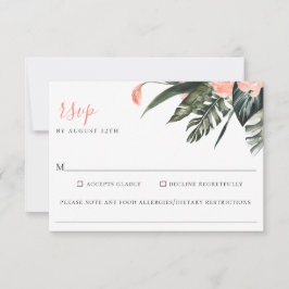 Moderne Korallentropen HochzeitFood Allergie UAWG RSVP Karte