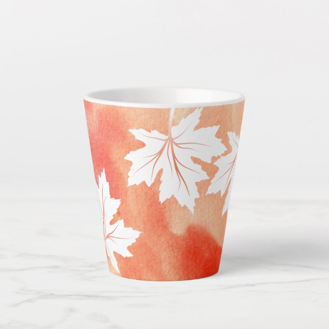 Moderne Korallenwasserfarbe und Blätter aus weißem Milchtasse (Vorderseite)